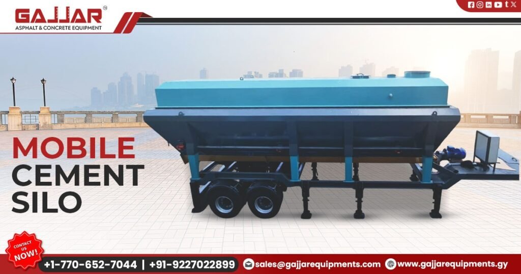 Mobile cement silo mounted on trailer with screw conveyor and dust collector